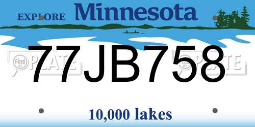 77JB758 Minnesota License Plate