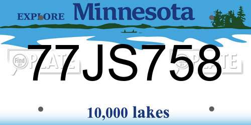 77JS758 Minnesota License Plate