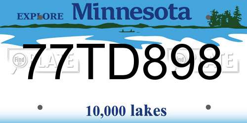 77TD898 Minnesota License Plate