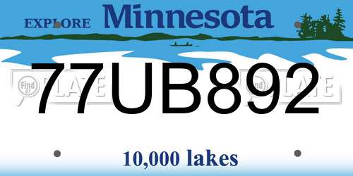77UB892 Minnesota License Plate