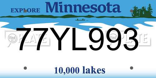 77YL993 Minnesota License Plate