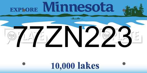 77ZN223 Minnesota License Plate