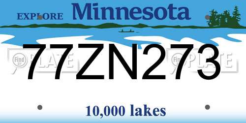 77ZN273 Minnesota License Plate