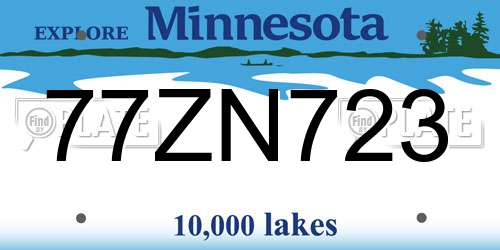 77ZN723 Minnesota License Plate