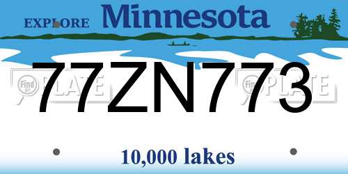 77ZN773 Minnesota License Plate