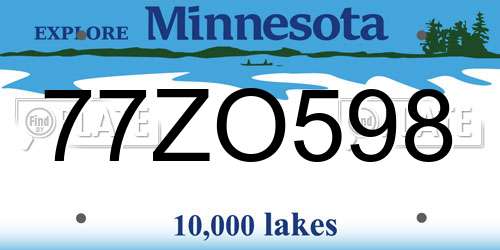 77ZO598 Minnesota License Plate