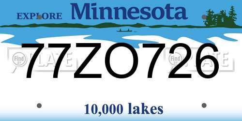 77ZO726 Minnesota License Plate