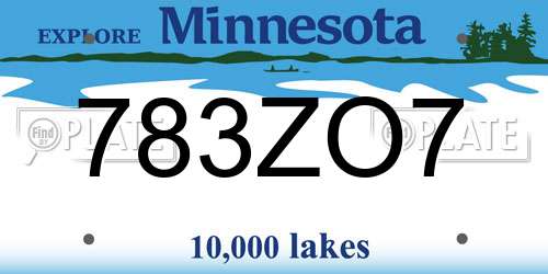 783ZO7 Minnesota License Plate