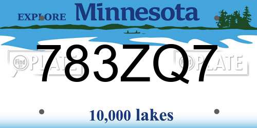 783ZQ7 Minnesota License Plate