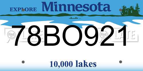 78BO921 Minnesota License Plate