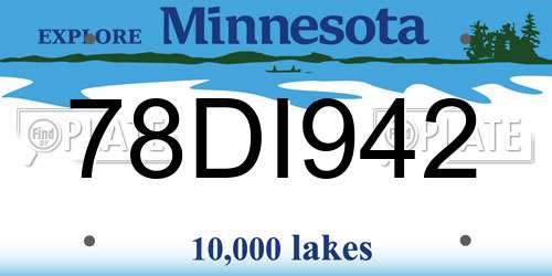 78DI942 Minnesota License Plate