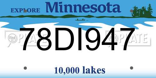 78DI947 Minnesota License Plate