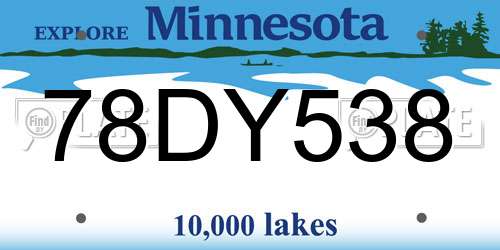 78DY538 Minnesota License Plate