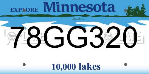 78GG320 Minnesota License Plate