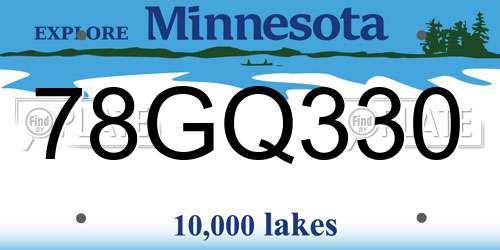 78GQ330 Minnesota License Plate