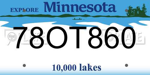 78OT860 Minnesota License Plate