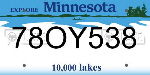 78OY538 Minnesota License Plate