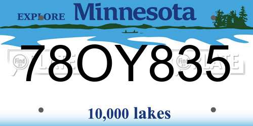 78OY835 Minnesota License Plate