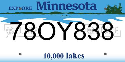 78OY838 Minnesota License Plate