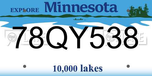 78QY538 Minnesota License Plate