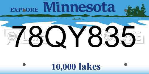 78QY835 Minnesota License Plate