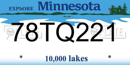 78TQ221 Minnesota License Plate