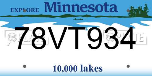 78VT934 Minnesota License Plate