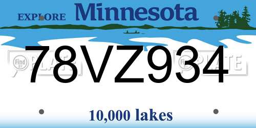 78VZ934 Minnesota License Plate