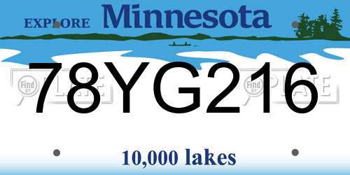 78YG216 Minnesota License Plate