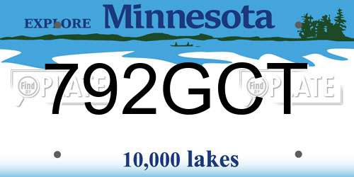 792GCT Minnesota License Plate