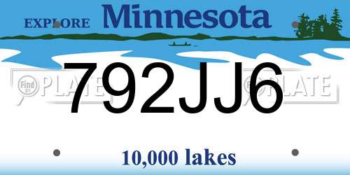 792JJ6 Minnesota License Plate