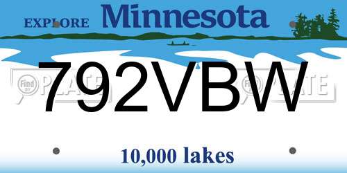 792VBW Minnesota License Plate