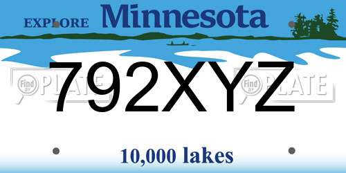 792XYZ Minnesota License Plate