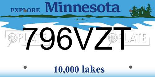 796VZT Minnesota License Plate