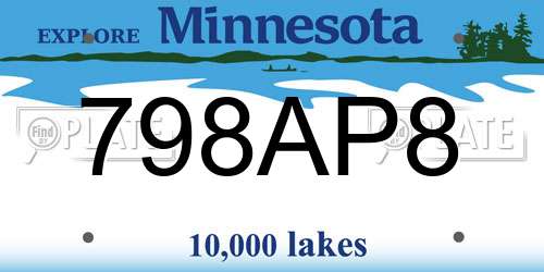 798AP8 Minnesota License Plate