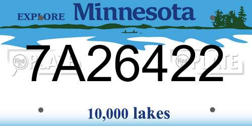 7A26422 Minnesota License Plate