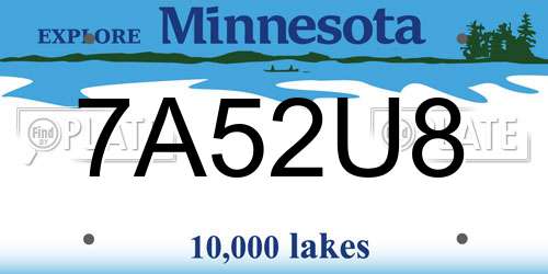 7A52U8 Minnesota License Plate