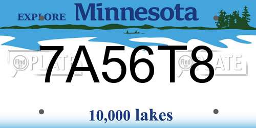 7A56T8 Minnesota License Plate