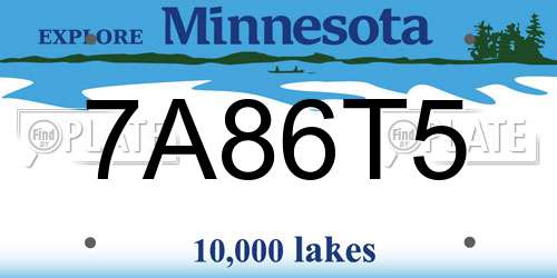 7A86T5 Minnesota License Plate