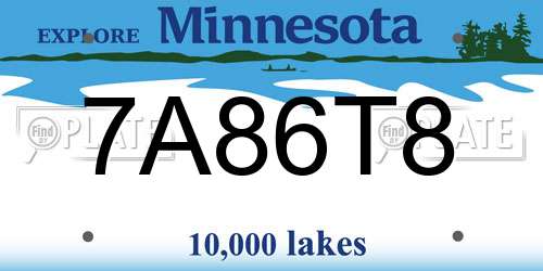 7A86T8 Minnesota License Plate
