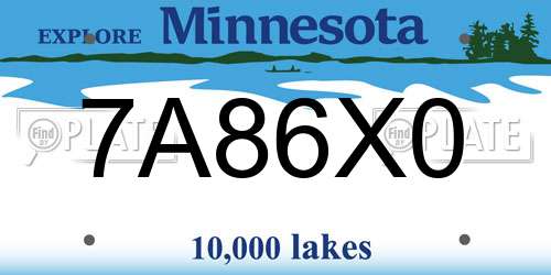 7A86X0 Minnesota License Plate