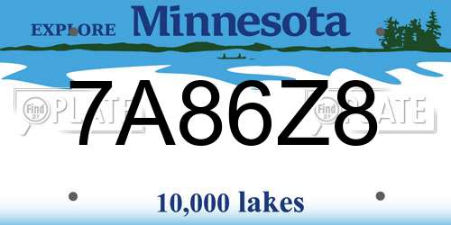 7A86Z8 Minnesota License Plate