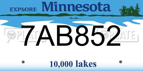 7AB852 Minnesota License Plate