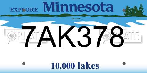 7AK378 Minnesota License Plate