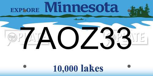 7AOZ33 Minnesota License Plate