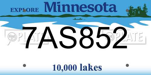 7AS852 Minnesota License Plate