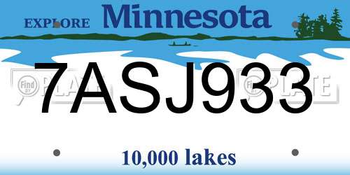 7ASJ933 Minnesota License Plate