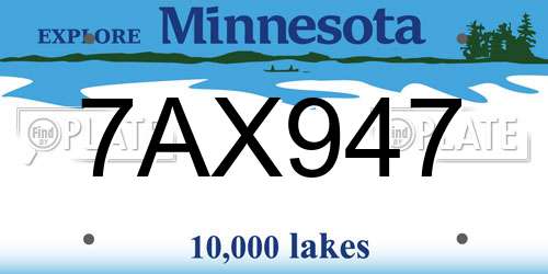 7AX947 Minnesota License Plate