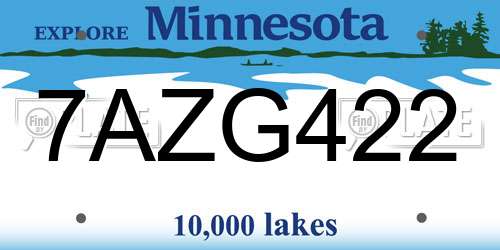 7AZG422 Minnesota License Plate