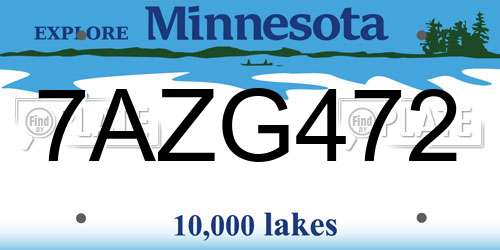 7AZG472 Minnesota License Plate